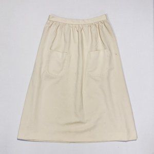 Vtg 70s Kay Windsor 28W Pale Yellow High Waist Pockets Pleated A line Midi Skirt
